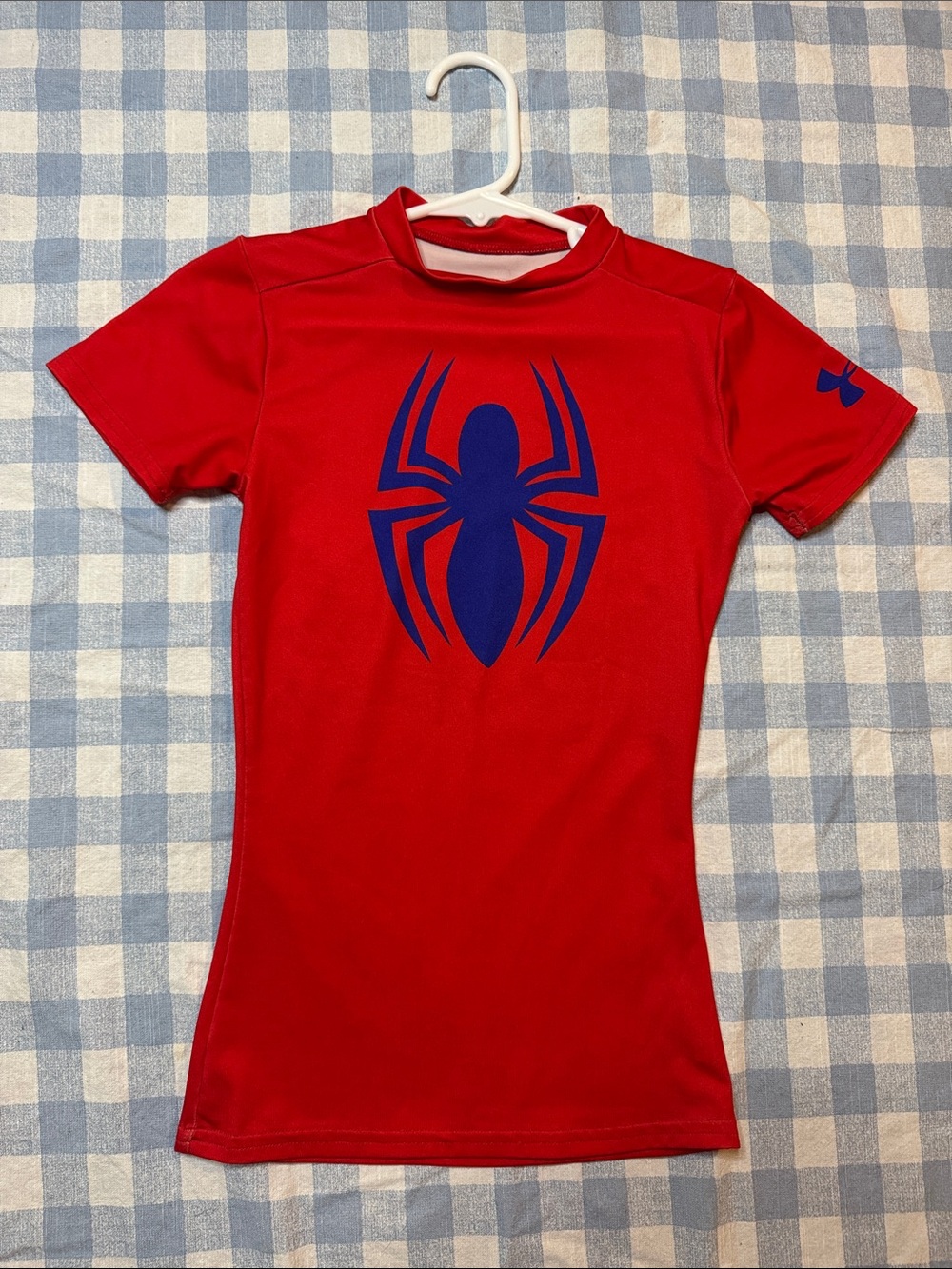 Under Armour Red Short-Sleeve Performance Tee with Blue Spiderman Graphic